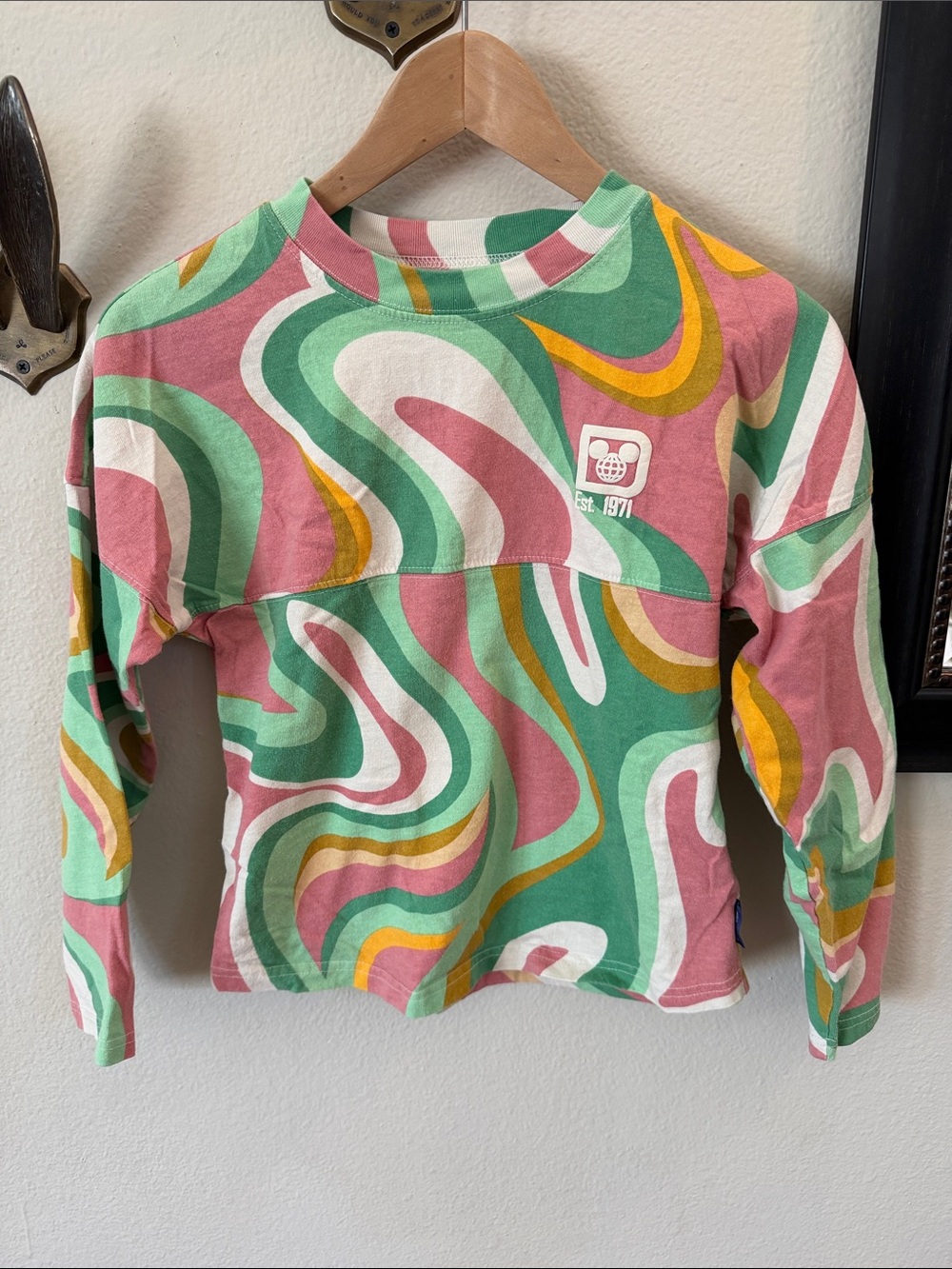 Disney World Kids Long Sleeve Swirl Print Tee - Pink & Green